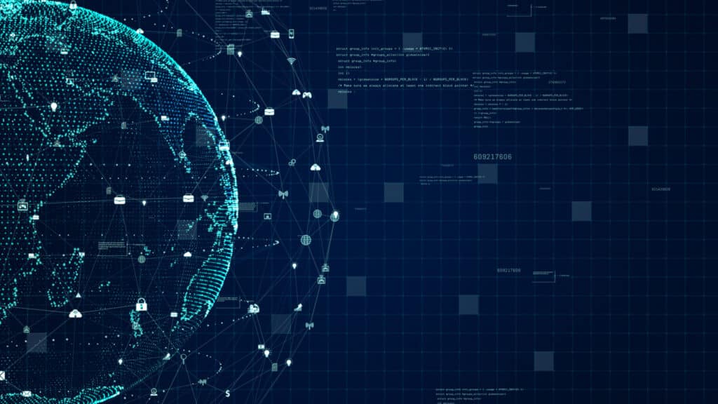 Technology Network Data Connection, Digital Data Network and Cyber Security Concept. Earth element furnished by Nasa.