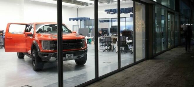 The Canopy workshop as seen from the outside, through the new sliding doors.