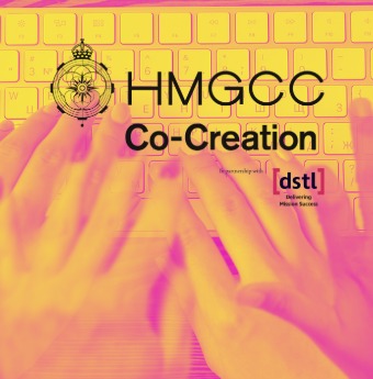 HMGCC Co-Creation challenge thumbnail showing multiple hands floating over a keyboard